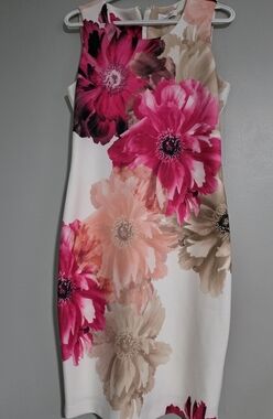 Calvin Klein Floral Sheath Dress in Hot Pink & Cream